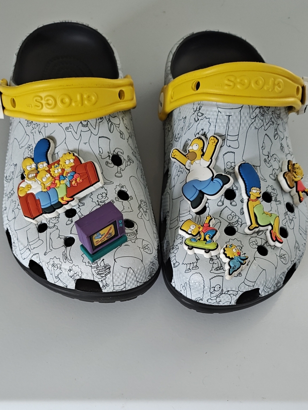 CROCS Simpsons Graphic White Clog with Yellow Strap and Black Sole